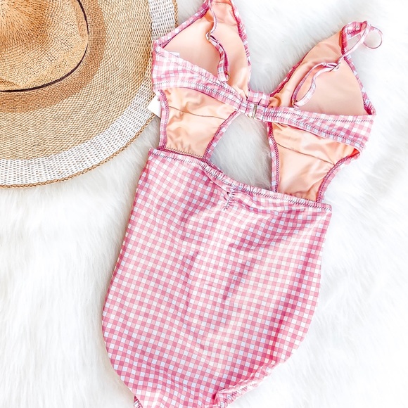 Pink Gingham Retro One Piece Bikini - Picture 6 of 8